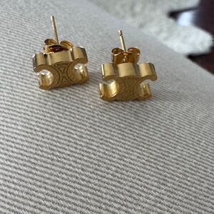 Celine Gold Logo Stud Earrings